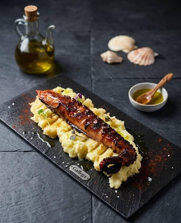 Pata de pulpo a la parrilla con parmentier al pimentón en Restaurante Valentin, Alcossebre